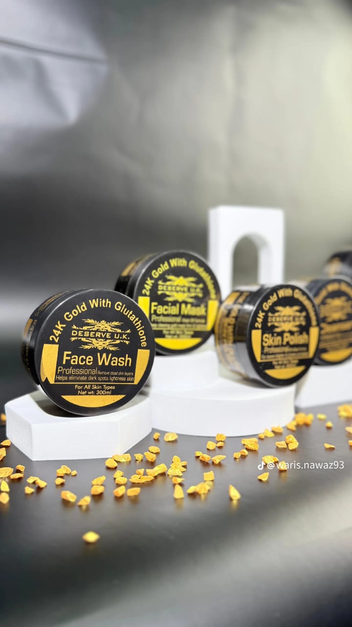 DESERVE U.K. 24K Gold Facial Kit with Glutathione & Essential Vitamins – 7 Step Skincare System