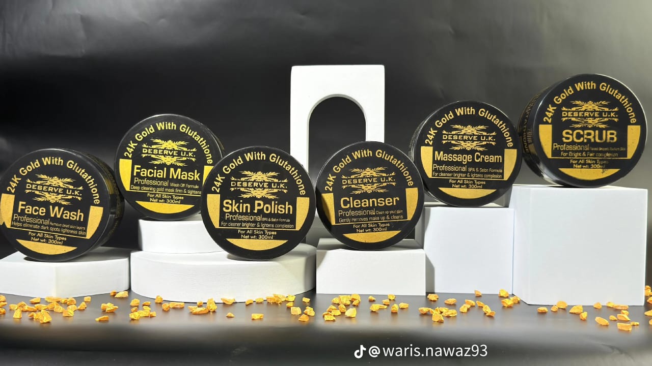 DESERVE U.K. 24K Gold Facial Kit with Glutathione & Essential Vitamins – 7 Step Skincare System