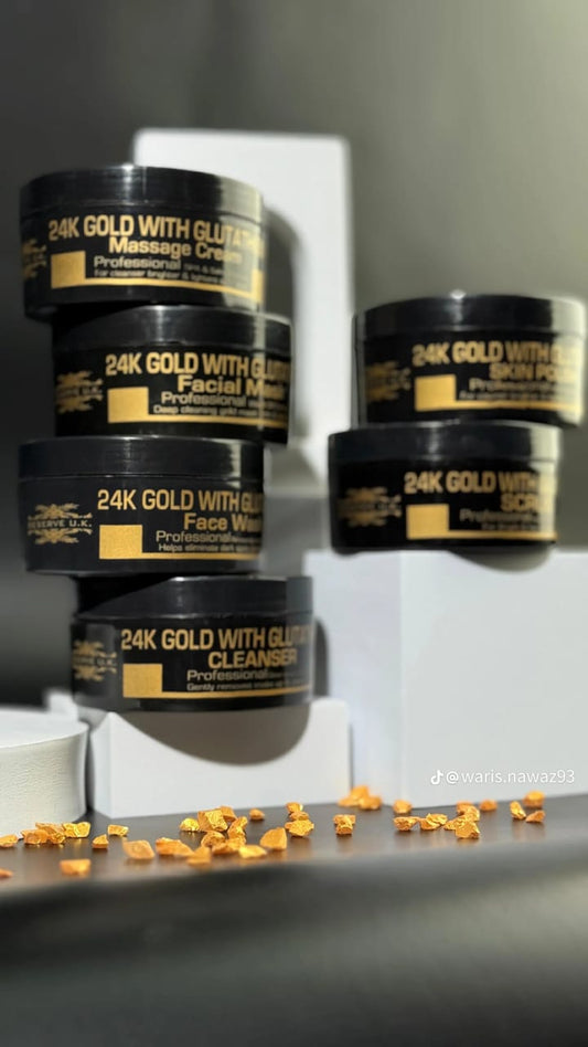 DESERVE U.K. 24K Gold Facial Kit with Glutathione & Essential Vitamins – 7 Step Skincare System